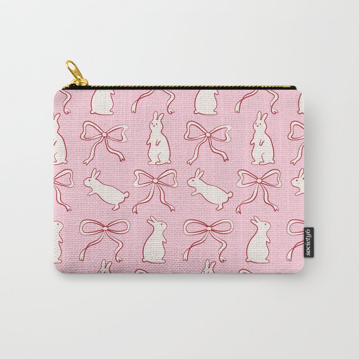 Ribbon Bows and Bunnies in Red, Pink and White Carry All Pouch Gallery Image 1