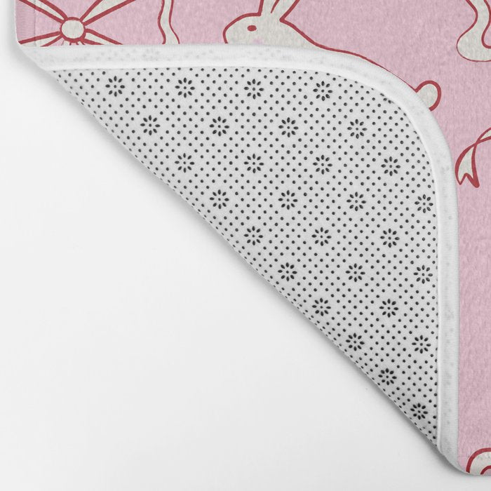 Ribbon Bows and Bunnies in Red, Pink and White Bath Mat Gallery Image 2