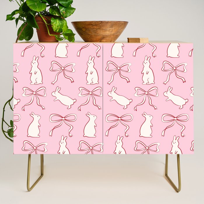 Ribbon Bows and Bunnies in Red, Pink and White Credenza Gallery Image 1