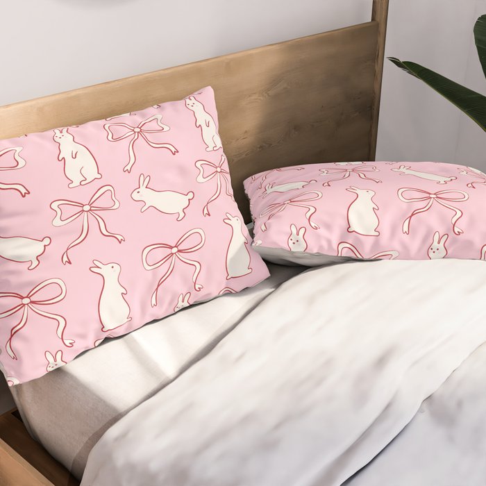 Ribbon Bows and Bunnies in Red, Pink and White Pillow Sham Gallery Image 2