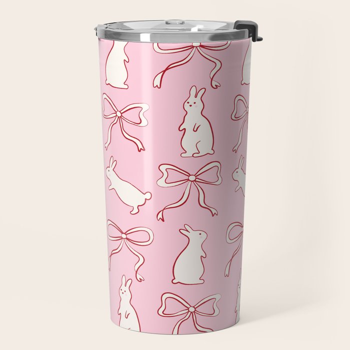 Ribbon Bows and Bunnies in Red, Pink and White Travel Mug Gallery Image 2