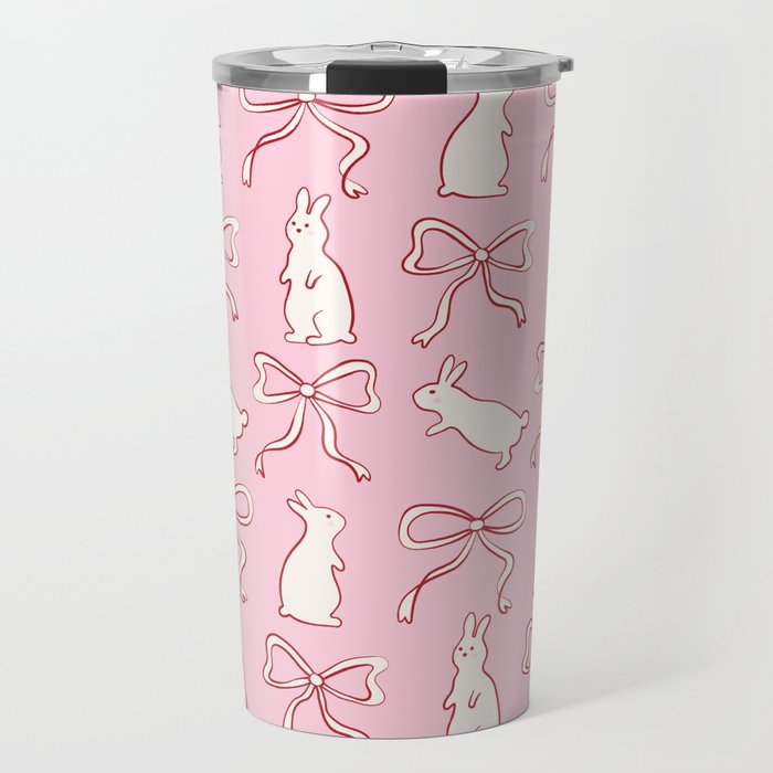 Ribbon Bows and Bunnies in Red, Pink and White Travel Mug Gallery Image 1