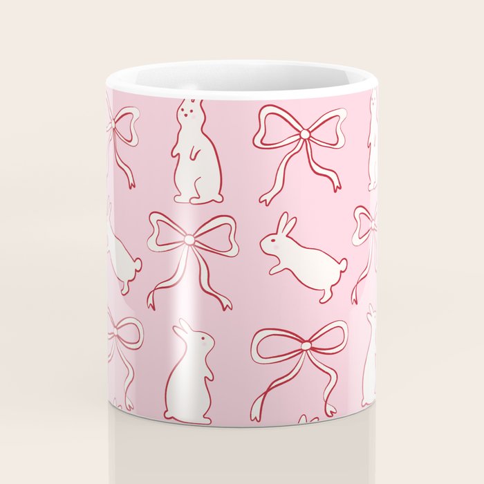 Ribbon Bows and Bunnies in Red, Pink and White Coffee Mug Gallery Image 4