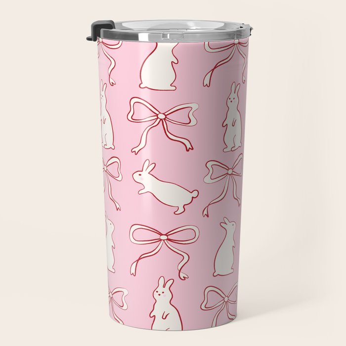 Ribbon Bows and Bunnies in Red, Pink and White Travel Mug Gallery Image 3