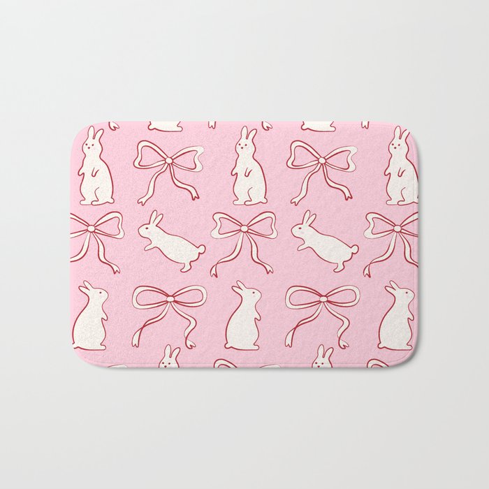 Ribbon Bows and Bunnies in Red, Pink and White Bath Mat Gallery Image 1