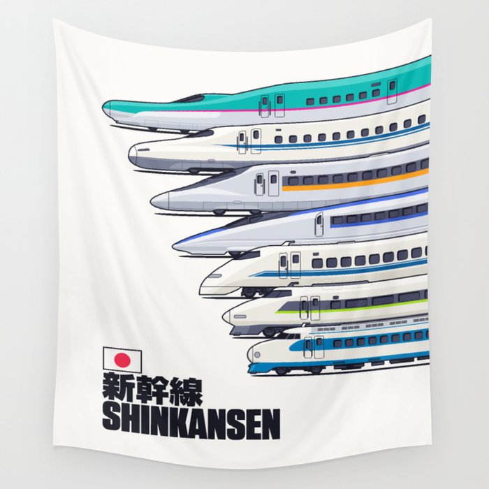 Shinkansen Bullet Train Evolution - White Wall Tapestry Gallery Image 1