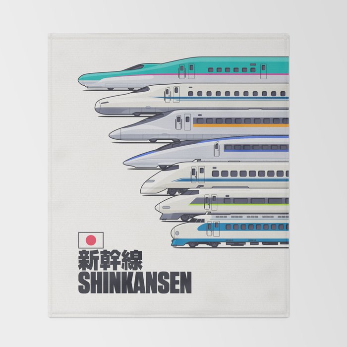 Shinkansen Bullet Train Evolution - White Throw Blanket Gallery Image 2