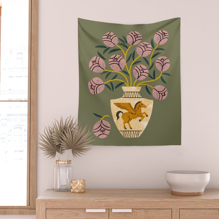 Pegasus Vase Bouquet Wall Tapestry Gallery Image 2