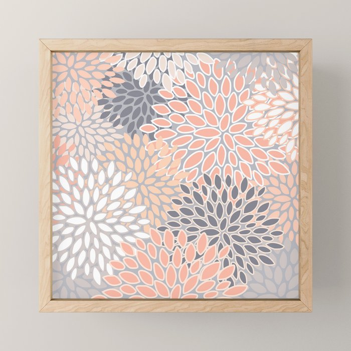Flowers Abstract Print, Coral, Peach, Gray Mini Art Print Gallery Image 1