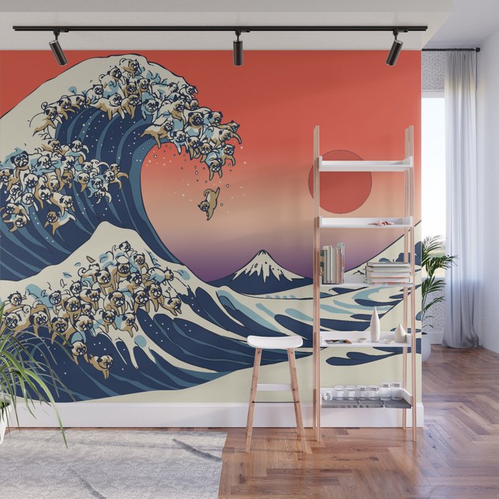 The Great Wave of Pug Wall Mural Gallery Image 1