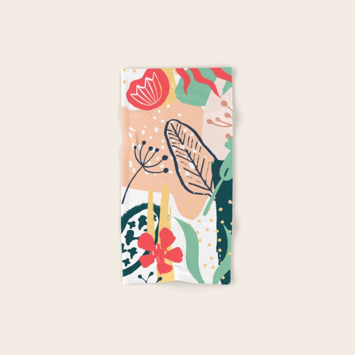 Summer Floral Prints, Abstract, Red and Green, Colourful Prints. Towels Gallery Image 1