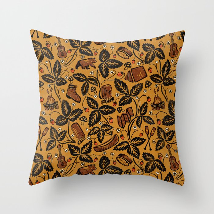 Summer Camping - Golden Throw Pillow Gallery Image 1