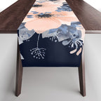 Festive, Floral Watercolor Print, Navy and Pink Table Runner Gallery Image 1