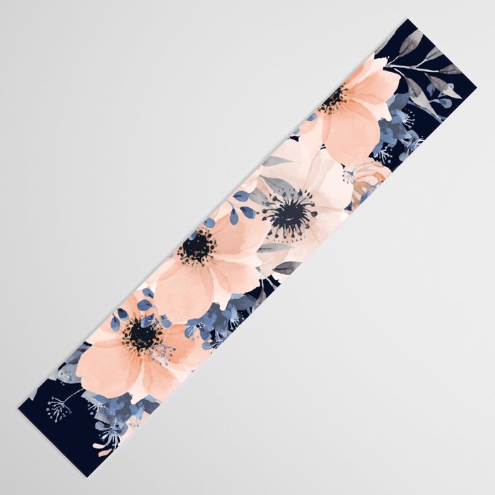 Festive, Floral Watercolor Print, Navy and Pink Table Runner Gallery Image 3