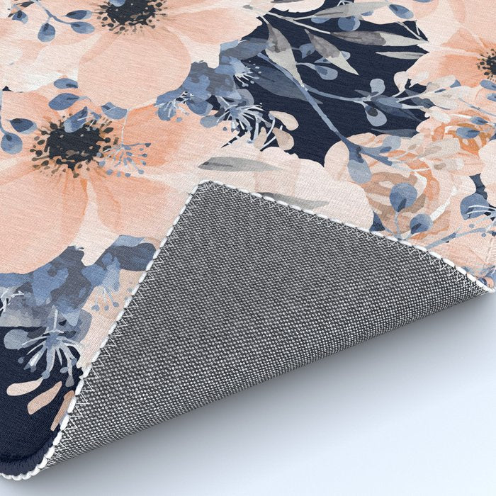 Festive, Floral Watercolor Print, Navy and Pink Rug Gallery Image 4