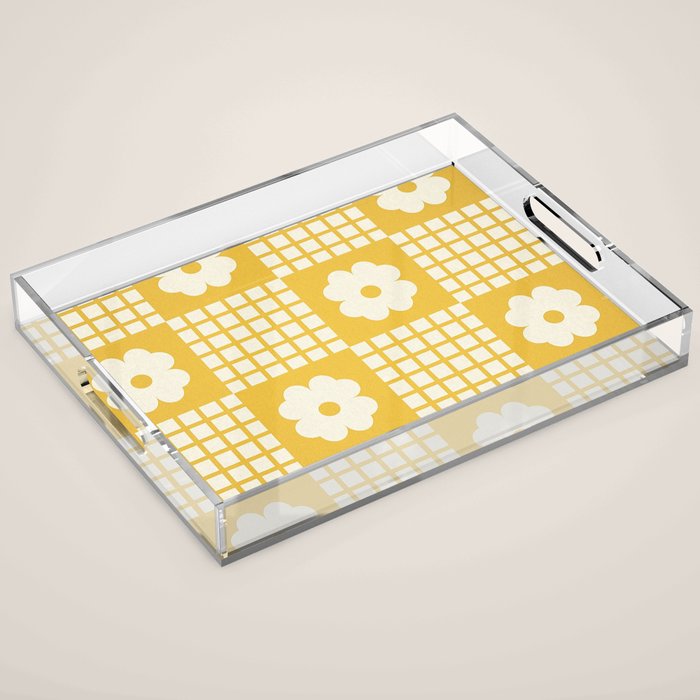 Check and Flowers Acrylic Tray Gallery Image 1