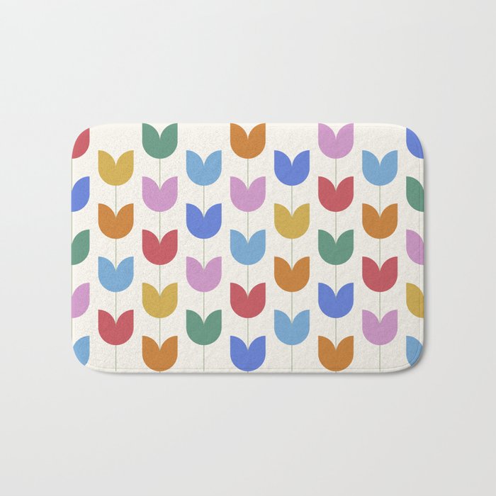 Spring Tulips IX Bright Rainbow Mid Century Flowers Bath Mat Gallery Image 1