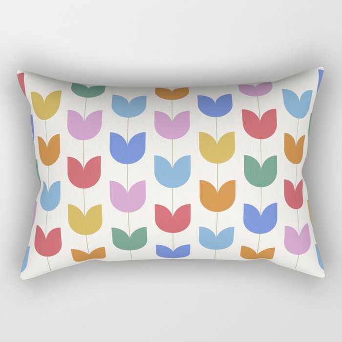 Spring Tulips IX Bright Rainbow Mid Century Flowers Rectangular Pillow Gallery Image 1