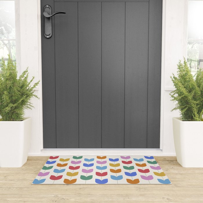 Spring Tulips IX Bright Rainbow Mid Century Flowers Welcome Mat Gallery Image 3