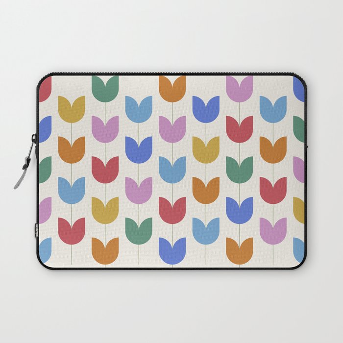 Spring Tulips IX Bright Rainbow Mid Century Flowers Laptop Sleeve Gallery Image 1
