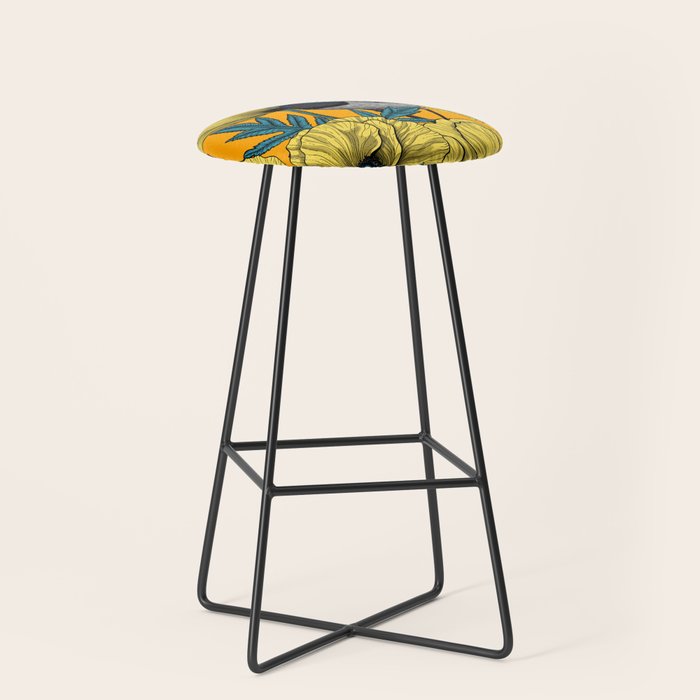 Fairy wren and poppies in yellow Stool Gallery Image 1
