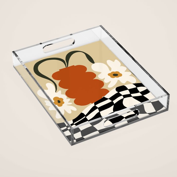 Vintage matisse floral check  Acrylic Tray Gallery Image 1