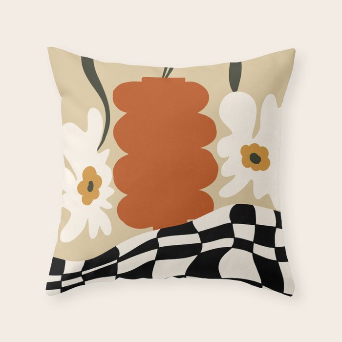 Vintage matisse floral check  Throw Pillow Gallery Image 6