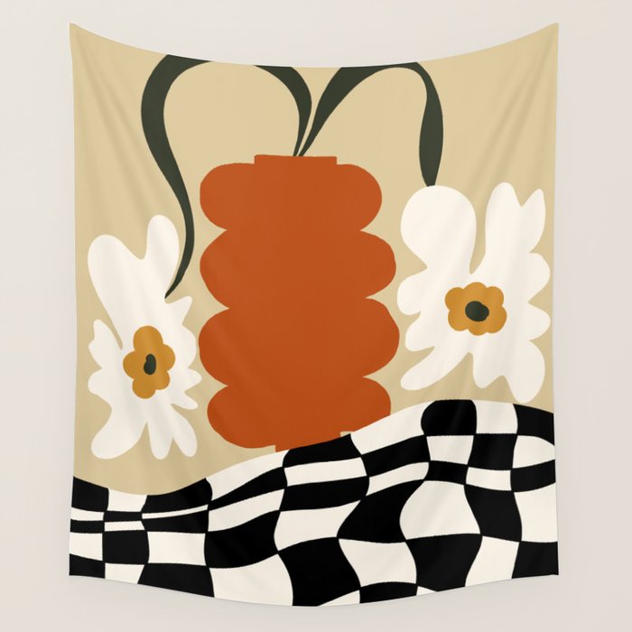 Vintage matisse floral check  Wall Tapestry Gallery Image 4