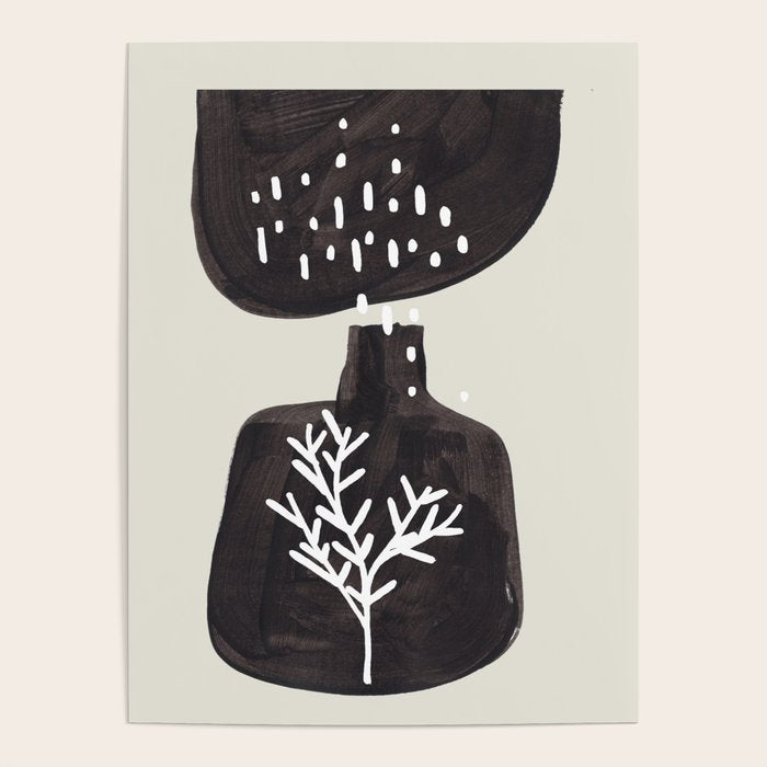 Mid Century Minimalist Black Ink Tribal Vase Abstract Vase Shapes Floral Plant Poster Gallery Image 1