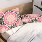 Folk Art Mandala - black, pink, and cream Pillow Sham Gallery Image 2
