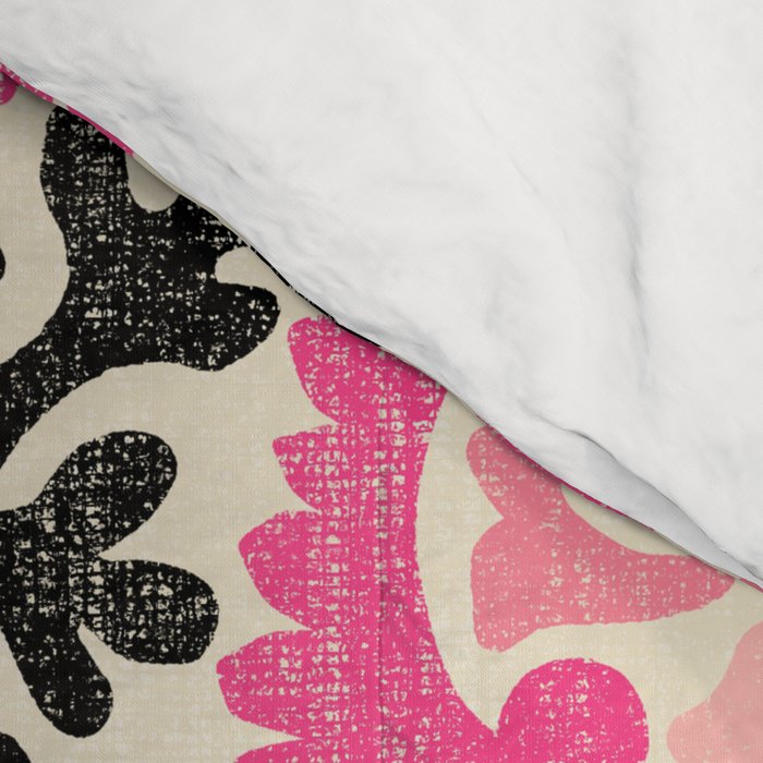Folk Art Mandala - black, pink, and cream Comforter Gallery Image 4