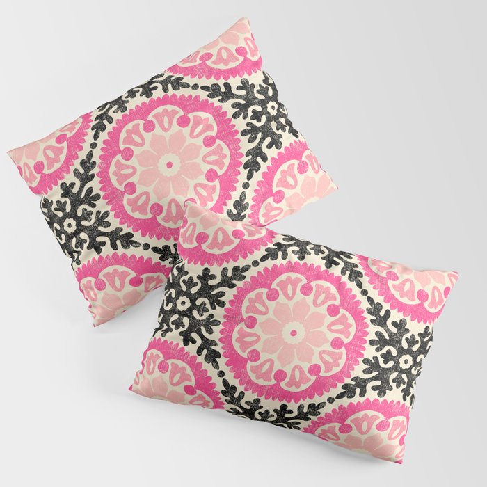 Folk Art Mandala - black, pink, and cream Pillow Sham Gallery Image 3