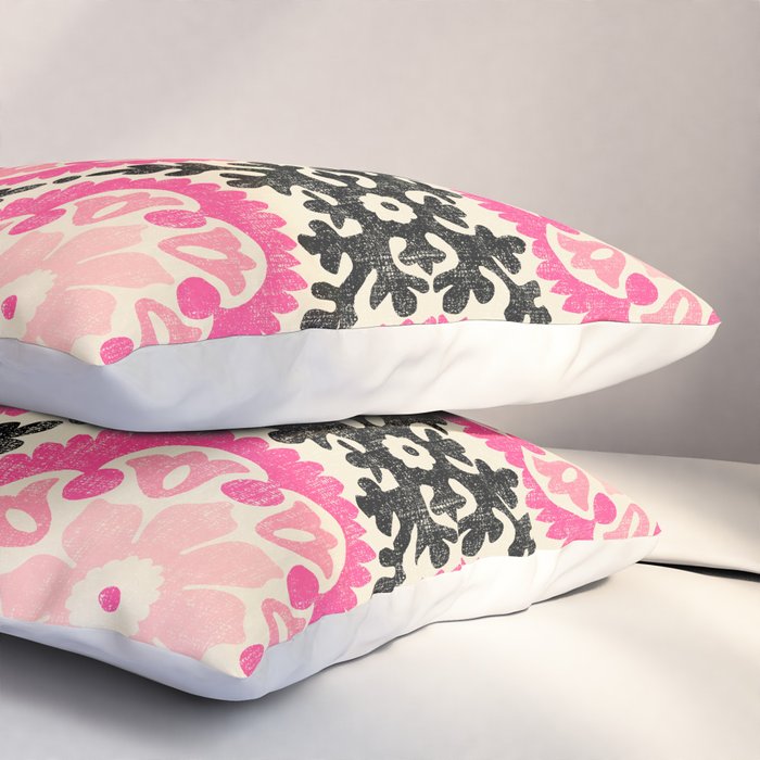Folk Art Mandala - black, pink, and cream Pillow Sham Gallery Image 3