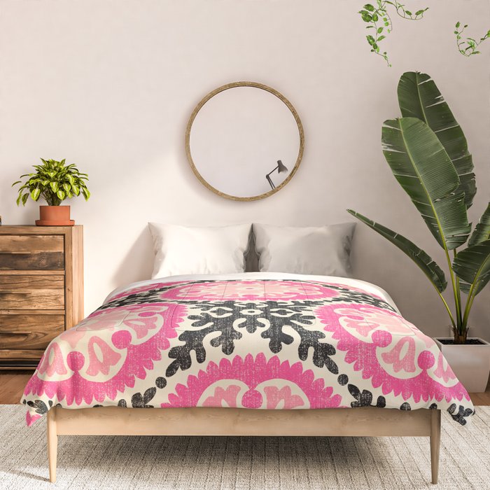 Folk Art Mandala - black, pink, and cream Comforter Gallery Image 3