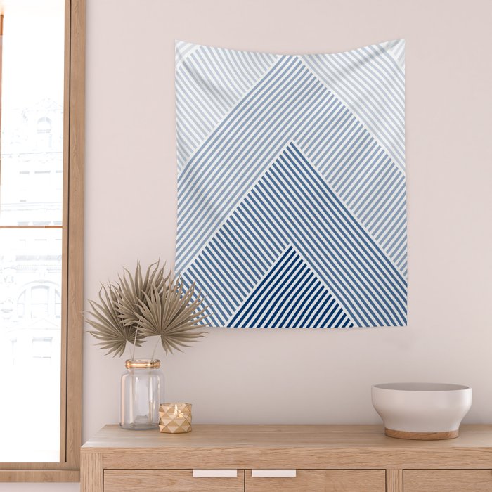 Blue Shades Lines  Wall Tapestry Gallery Image 2