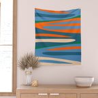 Terzo Stripes Vertical Abstract Pattern Blue Orange Green Beige Wall Tapestry Gallery Image 2