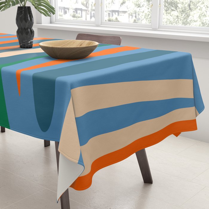 Terzo Stripes Vertical Abstract Pattern Blue Orange Green Beige Tablecloth Gallery Image 3