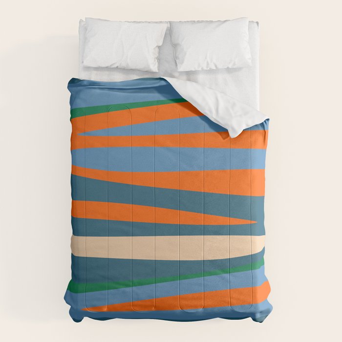 Terzo Stripes Vertical Abstract Pattern Blue Orange Green Beige Comforter Gallery Image 6