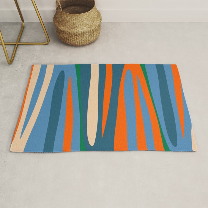 Terzo Stripes Vertical Abstract Pattern Blue Orange Green Beige Rug Gallery Image 1
