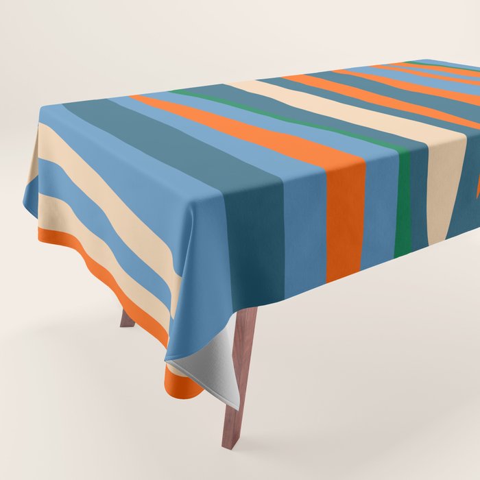 Terzo Stripes Vertical Abstract Pattern Blue Orange Green Beige Tablecloth Gallery Image 1