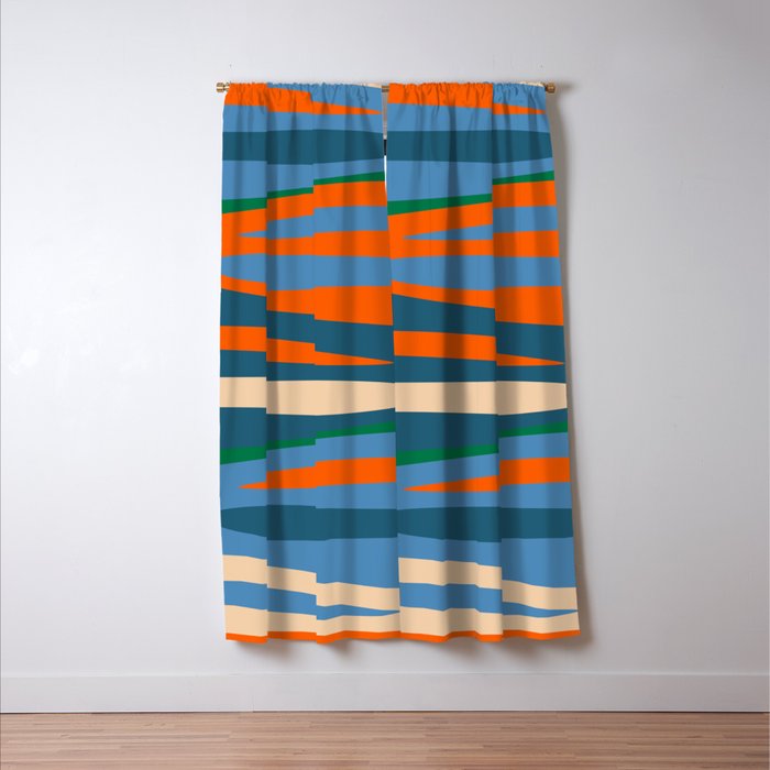 Terzo Stripes Vertical Abstract Pattern Blue Orange Green Beige Window Curtain Gallery Image 3