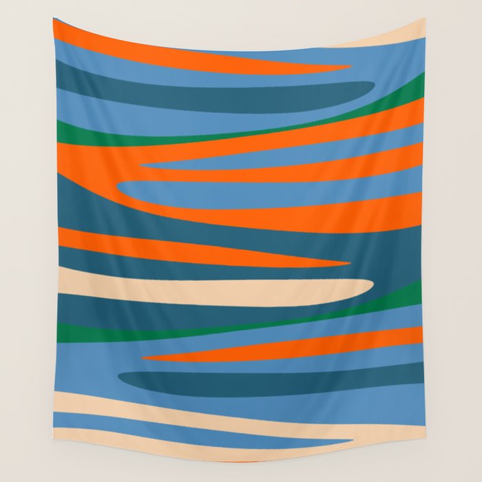 Terzo Stripes Vertical Abstract Pattern Blue Orange Green Beige Wall Tapestry Gallery Image 4