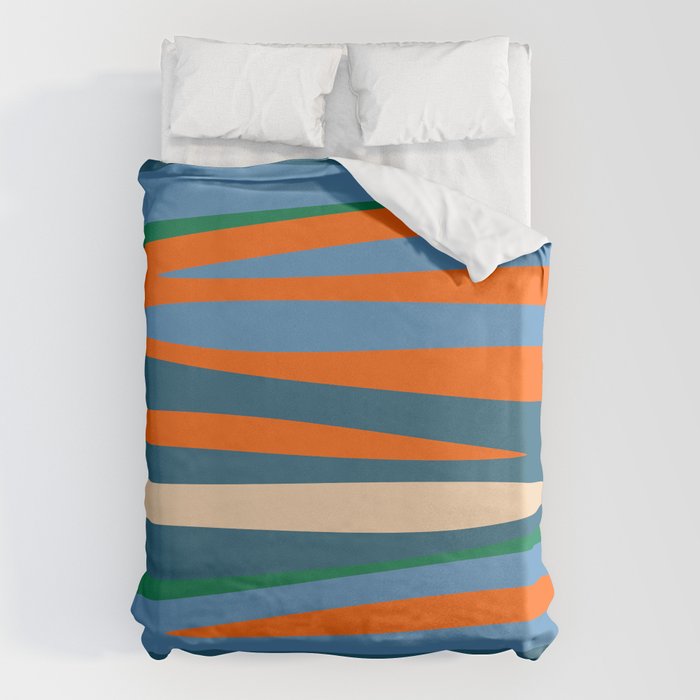 Terzo Stripes Vertical Abstract Pattern Blue Orange Green Beige Duvet Cover Gallery Image 6
