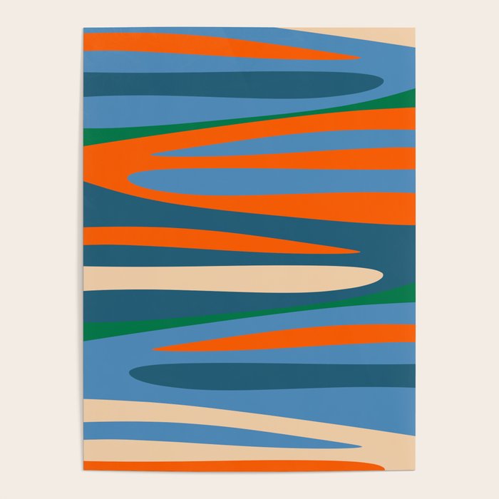 Terzo Stripes Vertical Abstract Pattern Blue Orange Green Beige Poster Gallery Image 4