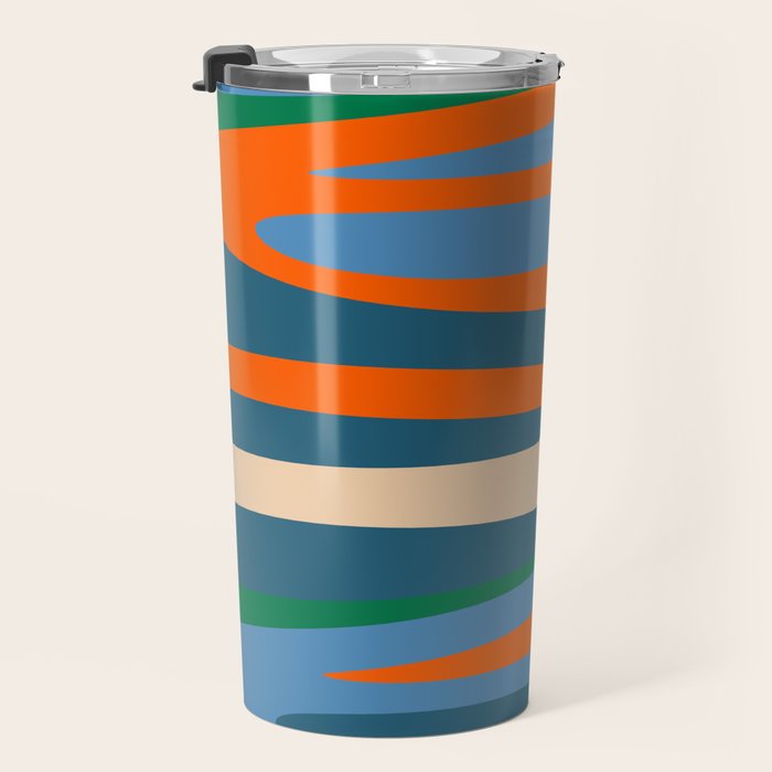 Terzo Stripes Vertical Abstract Pattern Blue Orange Green Beige Travel Mug Gallery Image 3