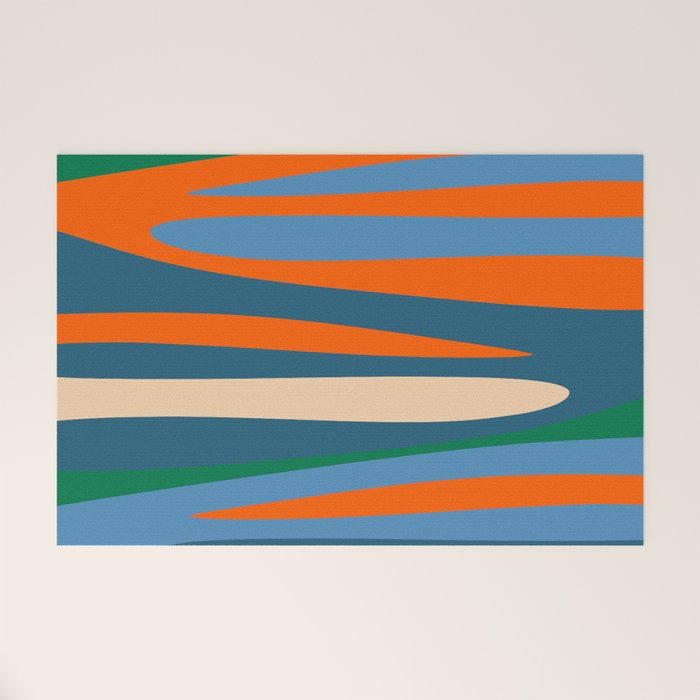 Terzo Stripes Vertical Abstract Pattern Blue Orange Green Beige Welcome Mat Gallery Image 1