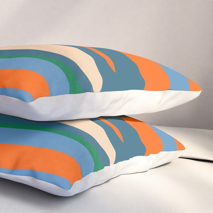 Terzo Stripes Vertical Abstract Pattern Blue Orange Green Beige Pillow Sham Gallery Image 3