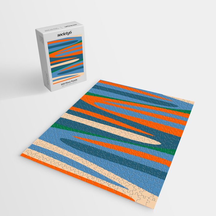 Terzo Stripes Vertical Abstract Pattern Blue Orange Green Beige Jigsaw Puzzle Gallery Image 2