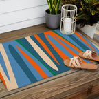 Terzo Stripes Vertical Abstract Pattern Blue Orange Green Beige Outdoor Rug Gallery Image 2