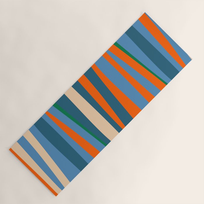 Terzo Stripes Vertical Abstract Pattern Blue Orange Green Beige Yoga Mat Gallery Image 1